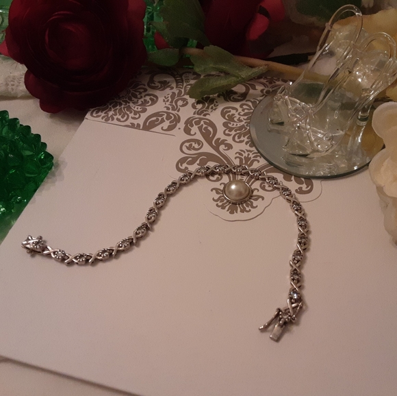 VINTAGE 925 SOLID STERLING SILVER CZ LOVE & KISSES TENNIS BRACELET - Picture 8 of 12